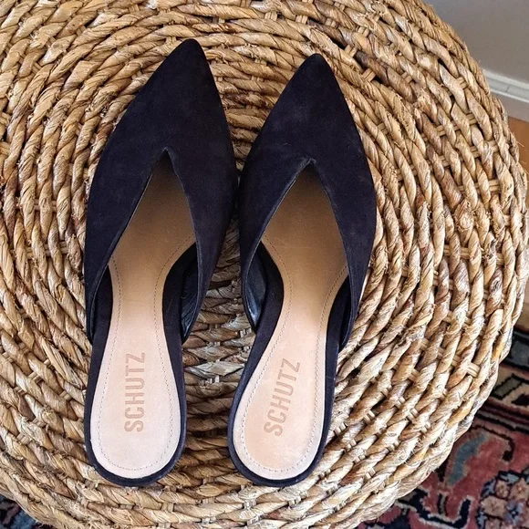 SCHUTZ Womens Dauani Black Suede Pointed Toe Mule 2.5" Heels S-8.5 - Picture 6 of 8